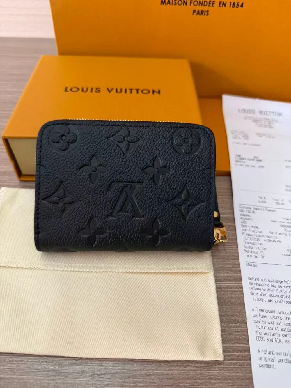 Louis Vuitton Black Embossed Monogram Zip Wallet